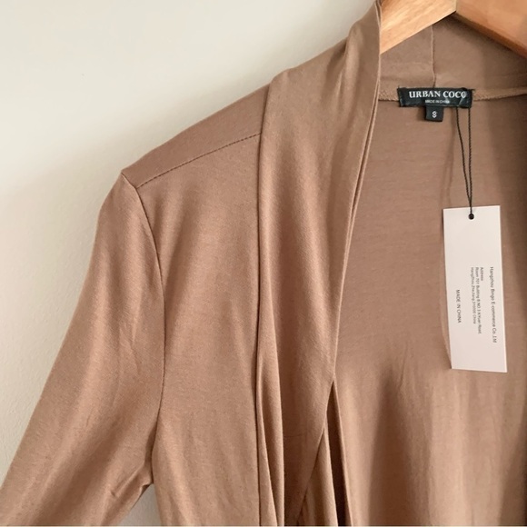 NWT Drape Front Open Cardigan Long Sleeve Irregular Hem Brown Cover Up Sweater! - Picture 5 of 15